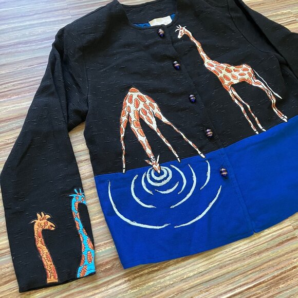 Daniel K Giraffe Tapestry Jacket Embroidered Vintage Blazer with Glass Buttons - Picture 3 of 9